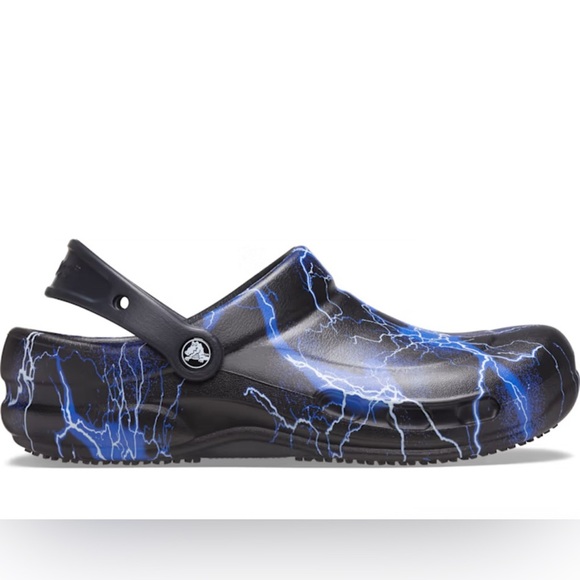 CROCS Other - Crocs Men’s Size 14 Black and Blue Lightning Clogs